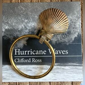Vintage brass clamshell towel ring